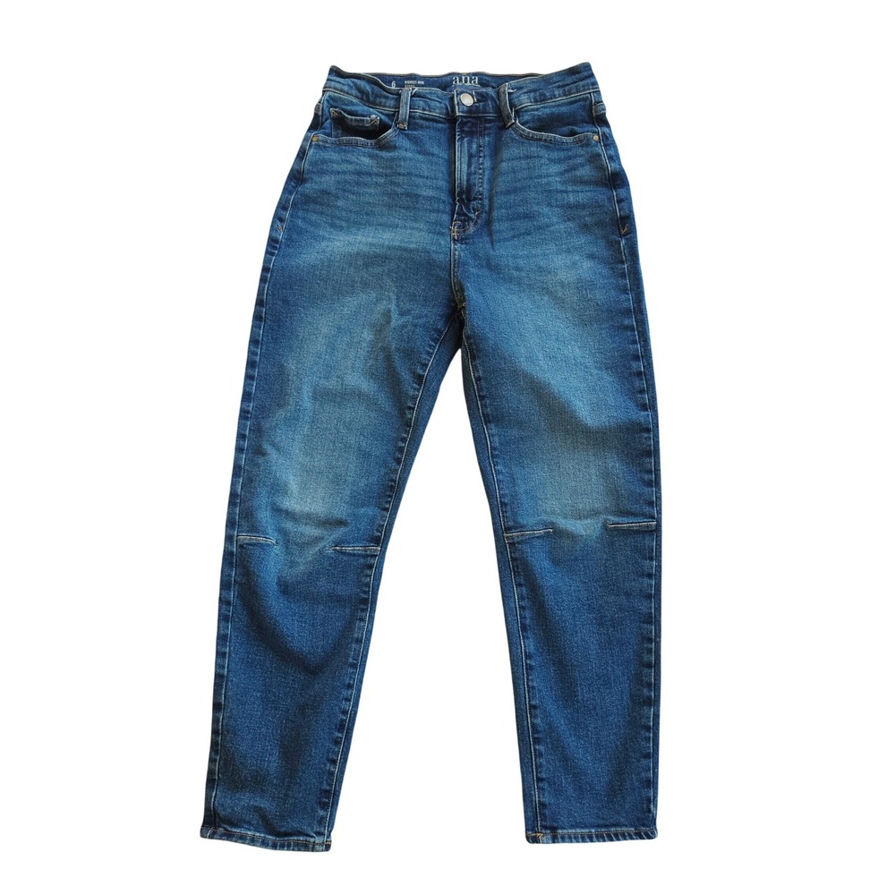 a.n.a Women Blue Highest Rise Barrel Jeans Medium Wash Tapered Leg Denim Size 6